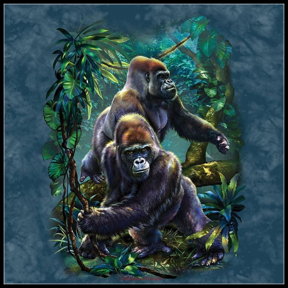 Gorilla Jungle - Counted Cross Stitch Patterns Embroidery Crafts Needlework DIY Chart DMC Color