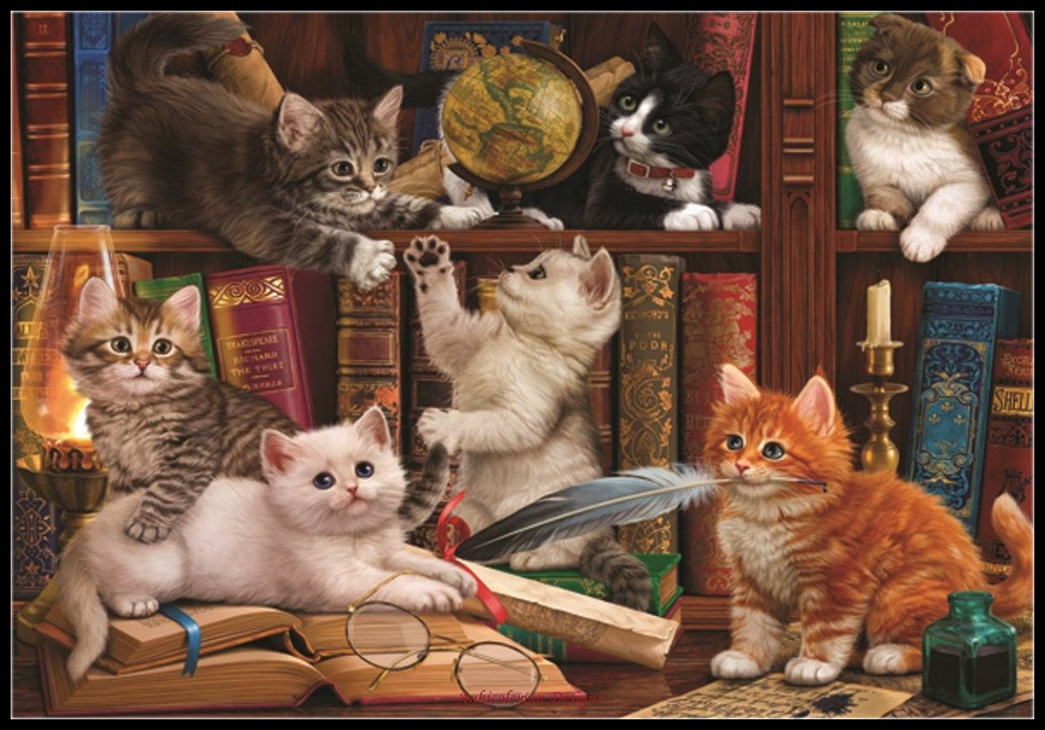 Cats and Books - Counted Cross Stitch Patterns Embroidery Crafts Needlework DIY Chart DMC Color