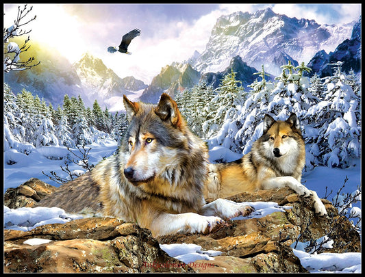 Snow Wolves 3 - Counted Cross Stitch Patterns Embroidery Crafts Needlework DIY Chart DMC Color