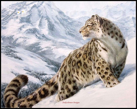 Leopard in the Snow - Counted Cross Stitch Patterns Embroidery Crafts Needlework DIY Chart DMC Color