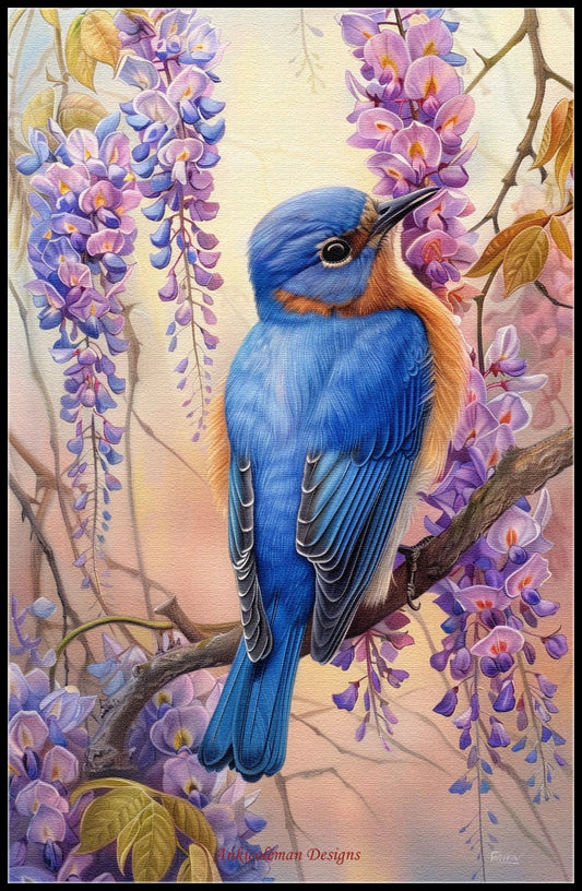 Bluebird in Wisteria - Counted Cross Stitch Patterns Embroidery Crafts Needlework DIY Chart DMC Color