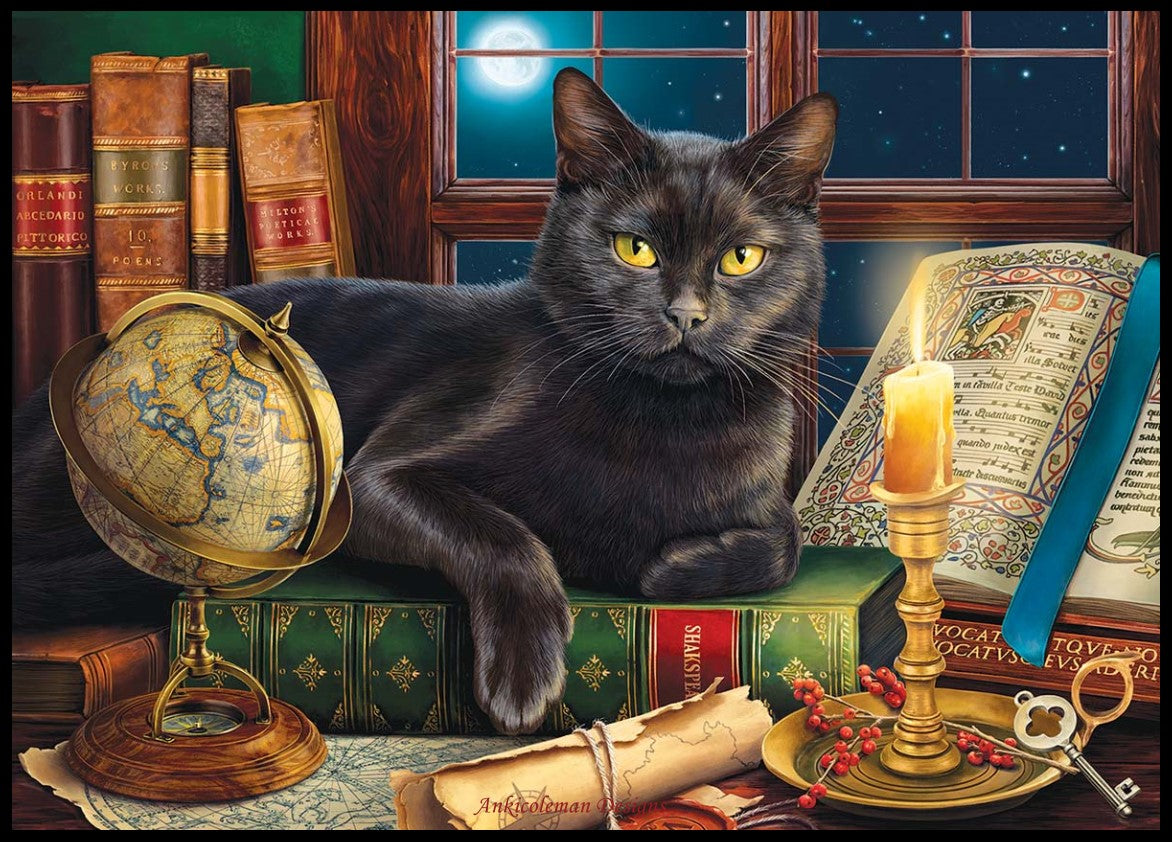 Black Cat by Candlelight - Counted Cross Stitch Patterns Embroidery Crafts Needlework DIY Chart DMC Color