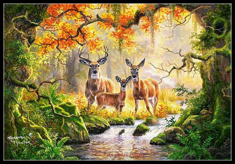 Deer Family - Counted Cross Stitch Patterns Embroidery Crafts Needlework DIY Chart DMC Color