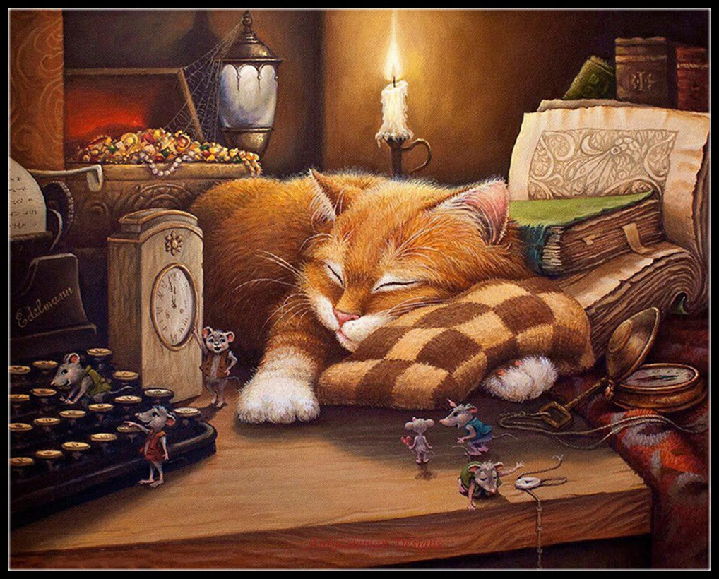 Cat in Dream - Counted Cross Stitch Patterns Embroidery Crafts Needlework DIY Chart DMC Color