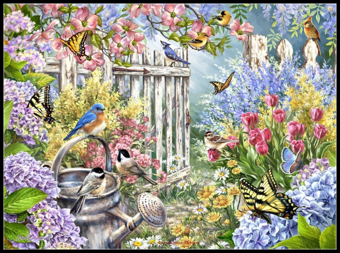 Garden Birds and Butterflies - Counted Cross Stitch Patterns Embroidery Crafts Needlework DIY Chart DMC Color