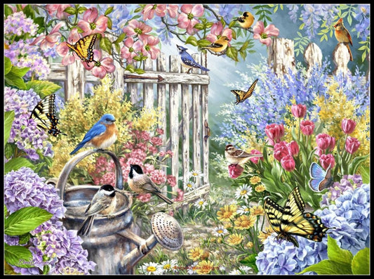 Garden Birds and Butterflies - Counted Cross Stitch Patterns Embroidery Crafts Needlework DIY Chart DMC Color