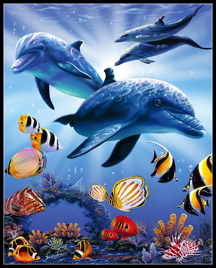 Dolphins In Light - Counted Cross Stitch Patterns Embroidery Crafts Needlework DIY Chart DMC Color