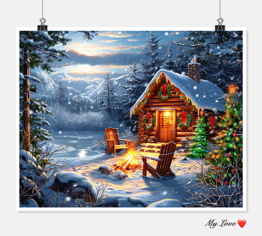 Christmas Cabin - Counted Cross Stitch Patterns Embroidery Crafts Needlework DIY Chart DMC Color