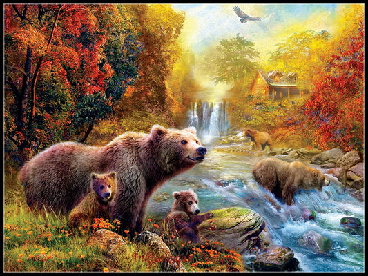 Bears at the Stream - Counted Cross Stitch Patterns Embroidery Crafts Needlework DIY Chart DMC Color