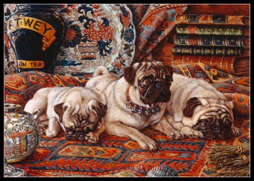 Three Pugs - Counted Cross Stitch Patterns Embroidery Crafts Needlework DIY Chart DMC Color