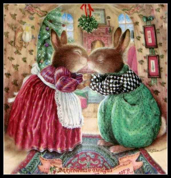 Bunnies Kiss - Counted Cross Stitch Patterns Embroidery Crafts Needlework DIY Chart DMC Color