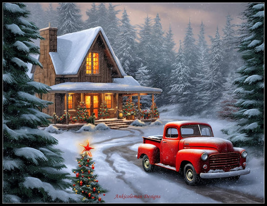 Christmas Tree Cabin - Counted Cross Stitch Patterns Embroidery Crafts Needlework DIY Chart DMC Color