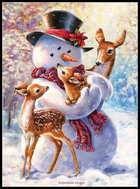 Snowman and Fawns - Counted Cross Stitch Patterns Embroidery Crafts Needlework DIY Chart DMC Color