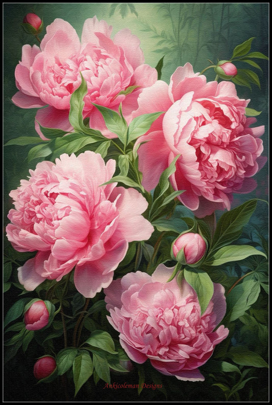 Beautiful Pink Peonies 2 - Counted Cross Stitch Patterns Embroidery Crafts Needlework DIY Chart DMC Color