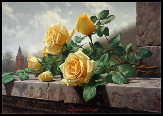 Yellow Roses on a Ledge - Counted Cross Stitch Patterns Embroidery Crafts Needlework DIY Chart DMC Color