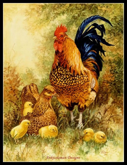 Chicken Family - Counted Cross Stitch Patterns Embroidery Crafts Needlework DIY Chart DMC Color