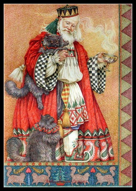 Father Christmas with Cats - Counted Cross Stitch Patterns Embroidery Crafts Needlework DIY Chart DMC Color