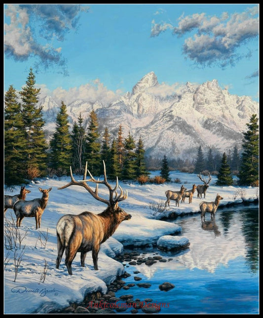 Teton Winter Range - Counted Cross Stitch Patterns Embroidery Crafts Needlework DIY Chart DMC Color