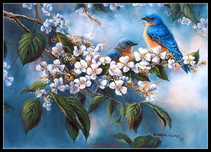 Birds and Flowers 24 - Counted Cross Stitch Patterns Embroidery Crafts Needlework DIY Chart DMC Color