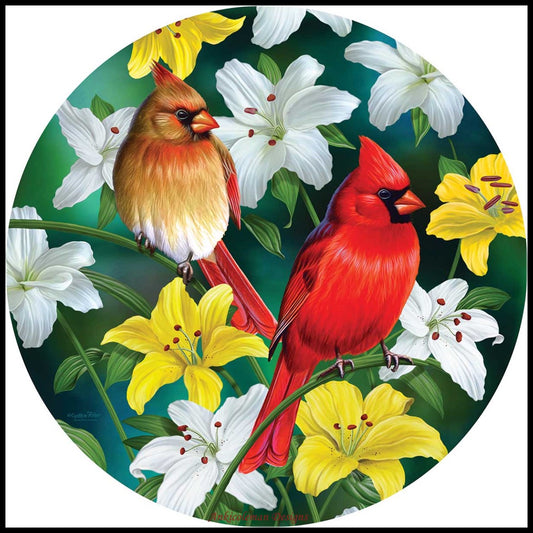 Cardinals in the Round - Counted Cross Stitch Patterns Embroidery Crafts Needlework DIY Chart DMC Color