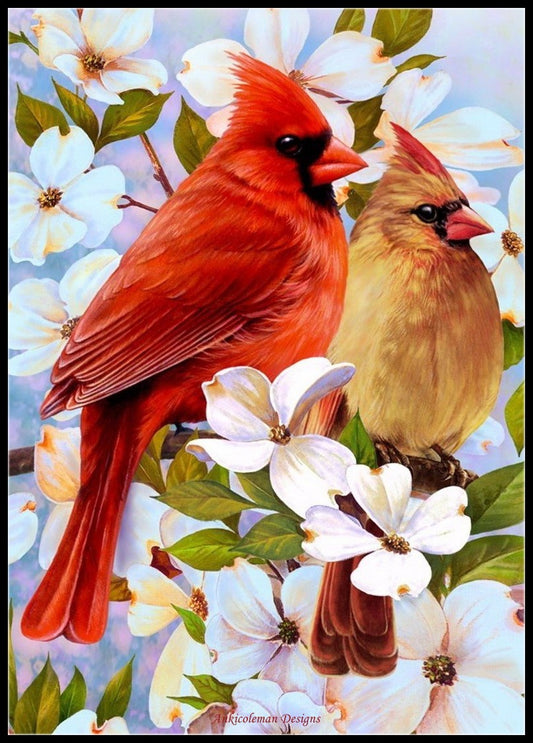 Cardinal Couple 14 - Counted Cross Stitch Patterns Embroidery Crafts Needlework DIY Chart DMC Color