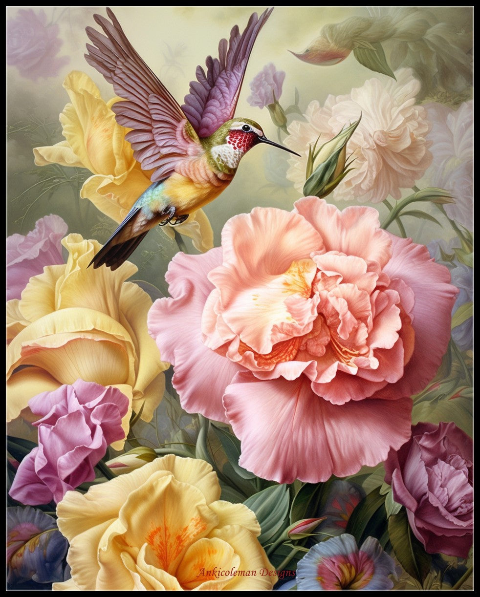 Iris and Hummingbird 6 - Counted Cross Stitch Patterns Embroidery Crafts Needlework DIY Chart DMC Color