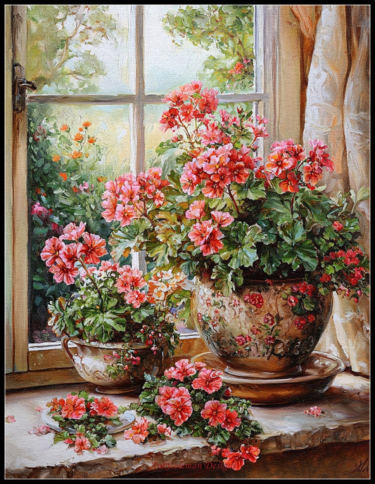 Summer Geraniums - Counted Cross Stitch Patterns Embroidery Crafts Needlework DIY Chart DMC Color