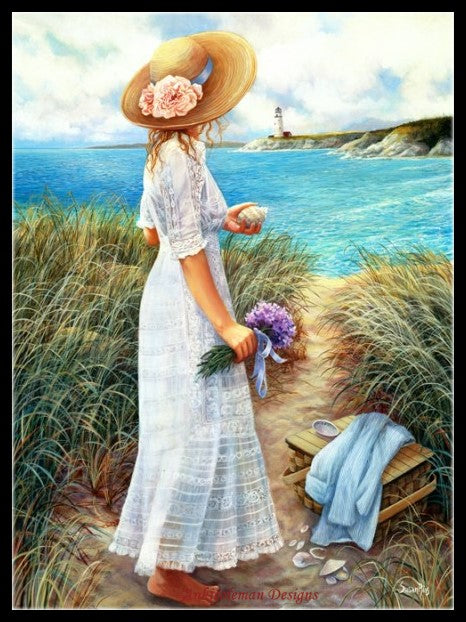 Beach Lady 5 - Counted Cross Stitch Patterns Embroidery Crafts Needlework DIY Chart DMC Color