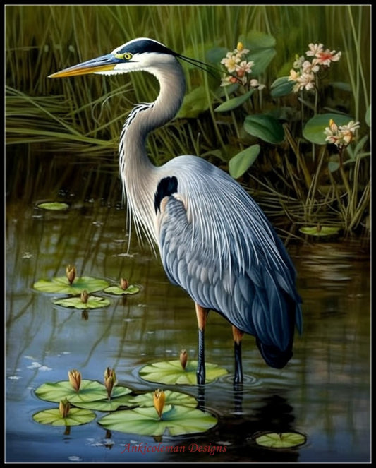 Great Blue Heron 4 - Counted Cross Stitch Patterns Embroidery Crafts Needlework DIY Chart DMC Color