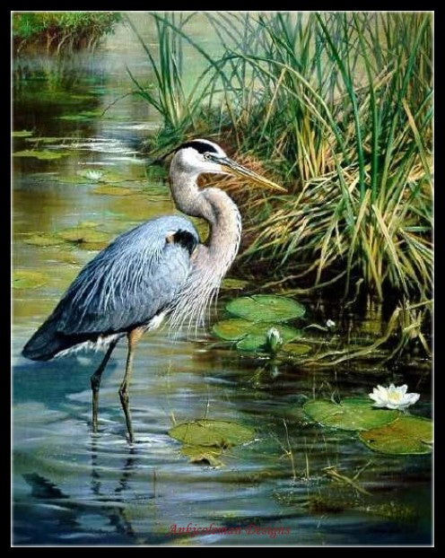 Great Blue Heron - Counted Cross Stitch Patterns Embroidery Crafts Needlework DIY Chart DMC Color