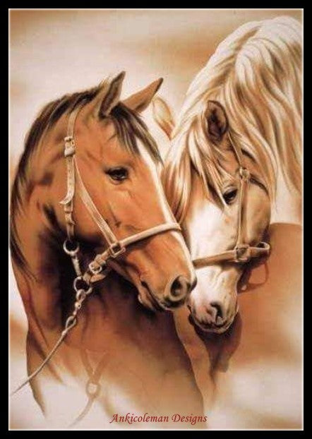 Horses in Love - Counted Cross Stitch Patterns Embroidery Crafts Needlework DIY Chart DMC Color