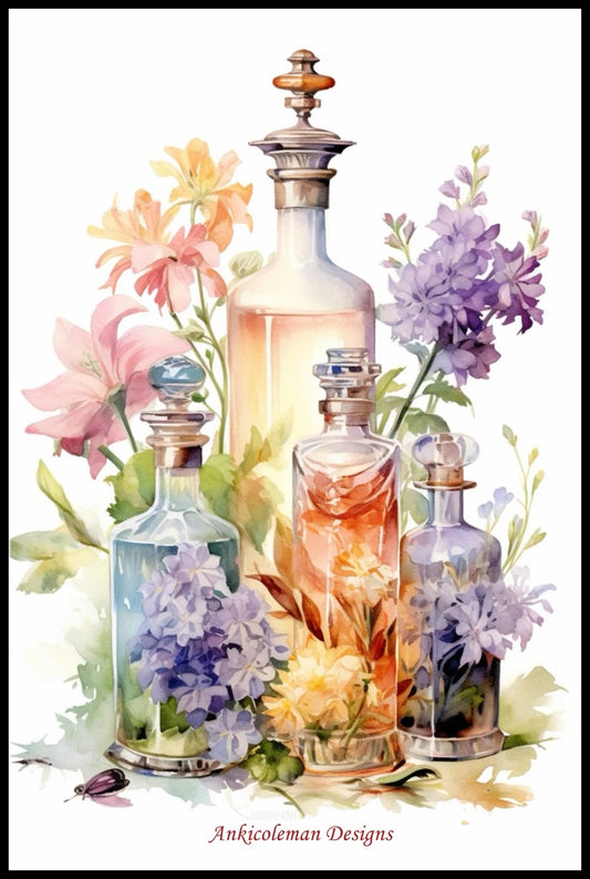 French Perfume Bottles - Counted Cross Stitch Patterns Embroidery Crafts Needlework DIY Chart DMC Color