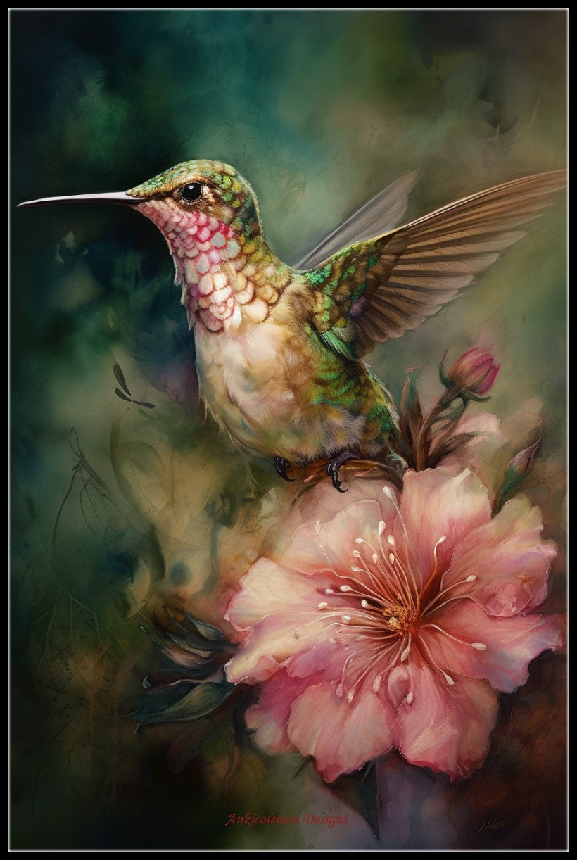 Hummingbird on a Pink Flower - Counted Cross Stitch Patterns Embroider ...
