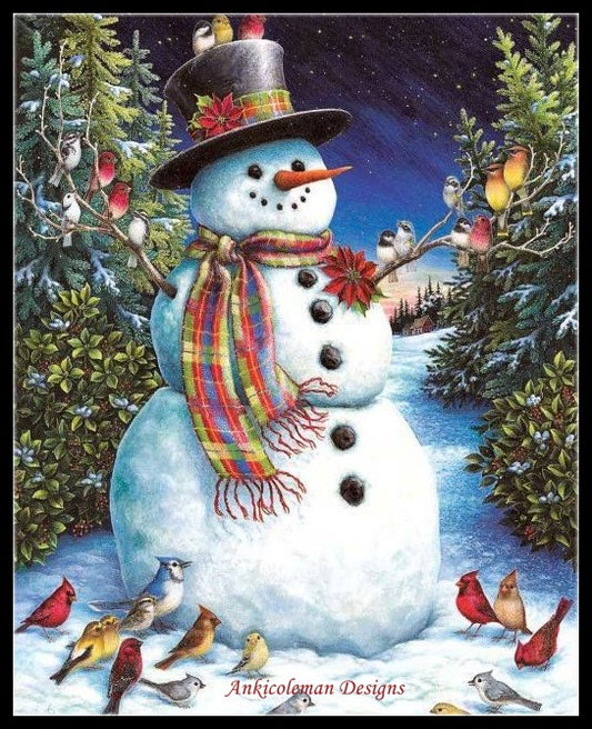 Christmas Snowman - Counted Cross Stitch Patterns Embroidery Crafts Needlework DIY Chart DMC Color