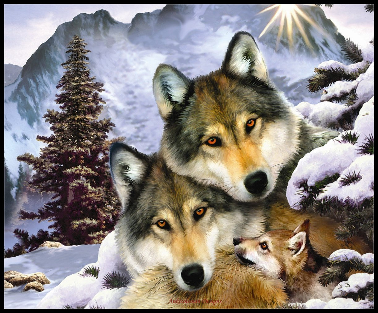 Wolf Harmony - Counted Cross Stitch Patterns Embroidery Crafts Needlework DIY Chart DMC Color