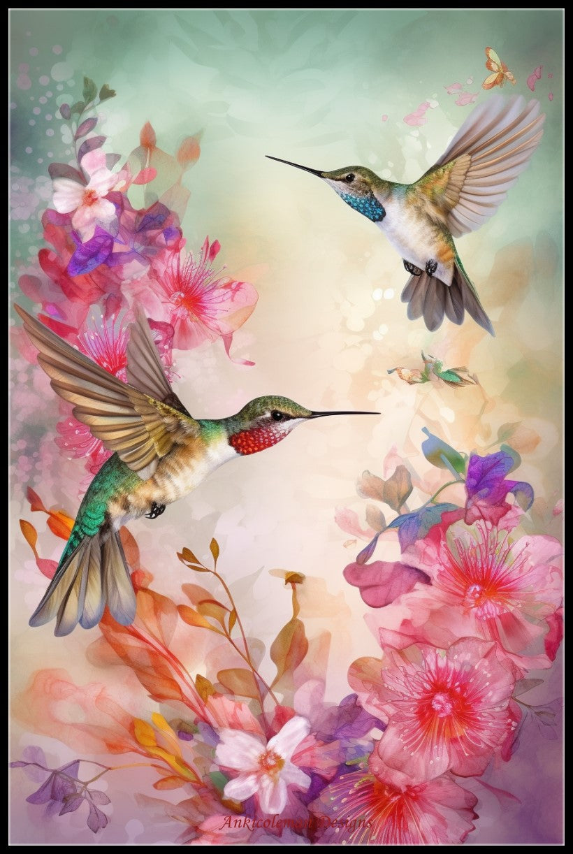 Fluttering Hummingbirds 1 - Counted Cross Stitch Patterns Embroidery Crafts Needlework DIY Chart DMC Color