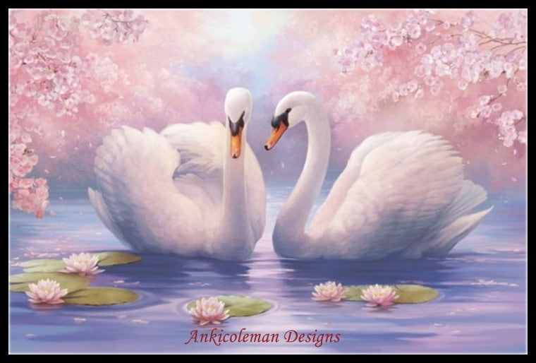 Swan's spring - Counted Cross Stitch Patterns Embroidery Crafts Needlework DIY Chart DMC Color