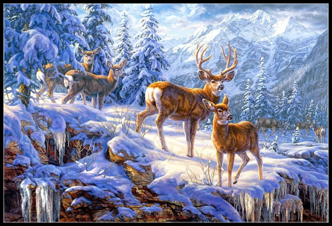 Deer Elk Moose 8 - Counted Cross Stitch Patterns Embroidery Crafts Needlework DIY Chart DMC Color