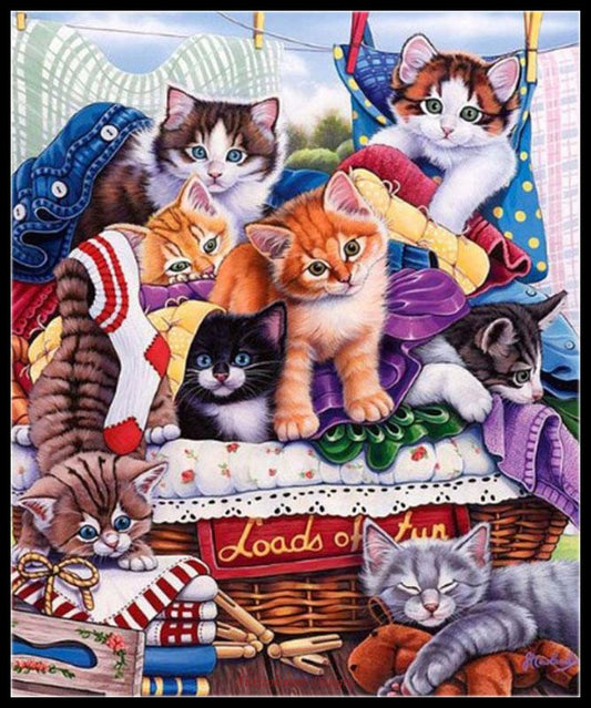 Cute Kittens - Counted Cross Stitch Patterns Embroidery Crafts Needlework DIY Chart DMC Color