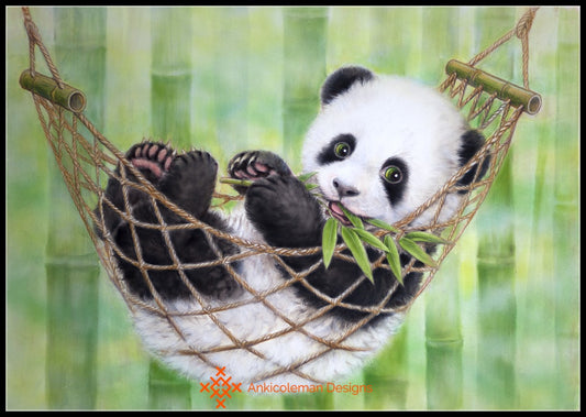 Hammock Panda II - Counted Cross Stitch Patterns Embroidery Crafts Needlework DIY Chart DMC Color