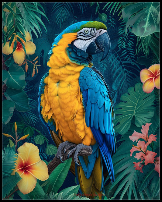 Blue-yellow Parrot - Counted Cross Stitch Patterns Embroidery Crafts Needlework DIY Chart DMC Color