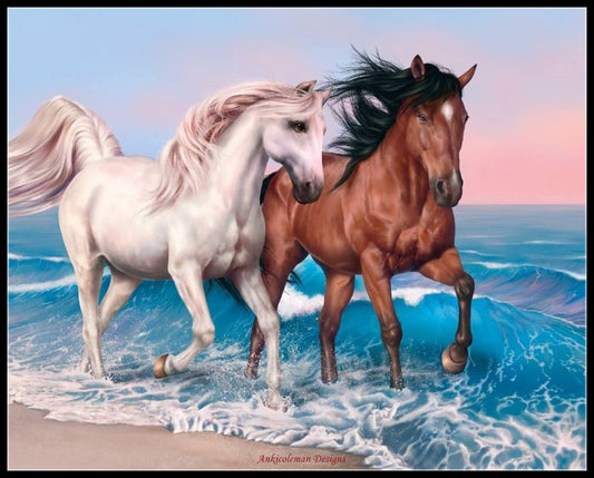 Beach Horses - Counted Cross Stitch Patterns Embroidery Crafts Needlework DIY Chart DMC Color