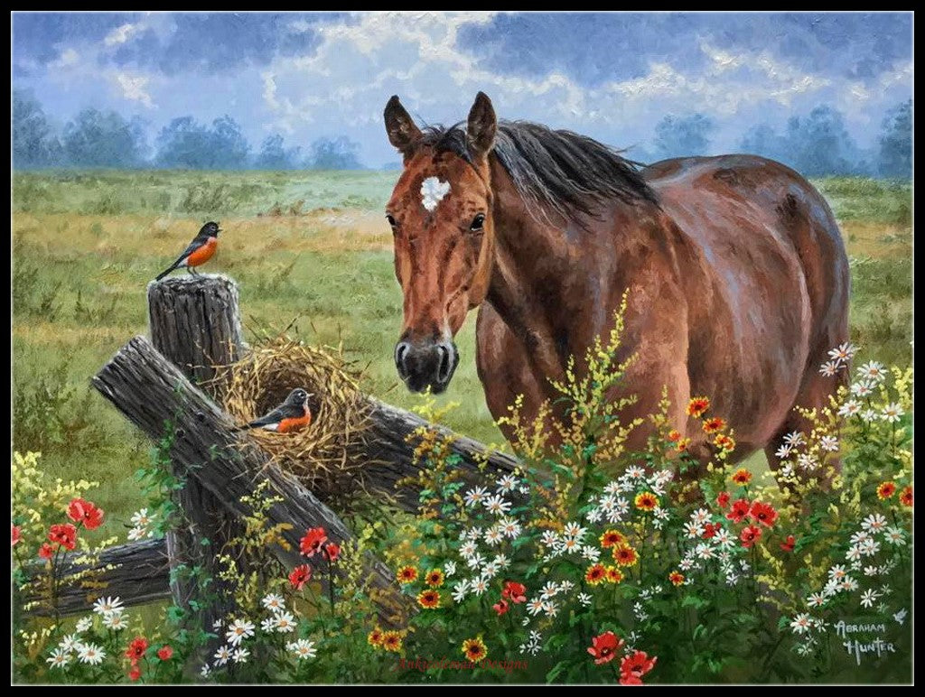 Horse Birds - Counted Cross Stitch Patterns Embroidery Crafts Needlework DIY Chart DMC Color