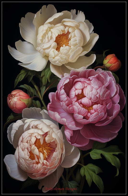 Three Peonies - Counted Cross Stitch Patterns Embroidery Crafts Needlework DIY Chart DMC Color