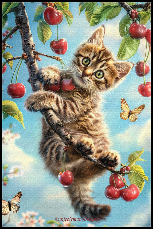 Blossom Branch Kitten - Counted Cross Stitch Patterns Embroidery Crafts Needlework DIY Chart DMC Color