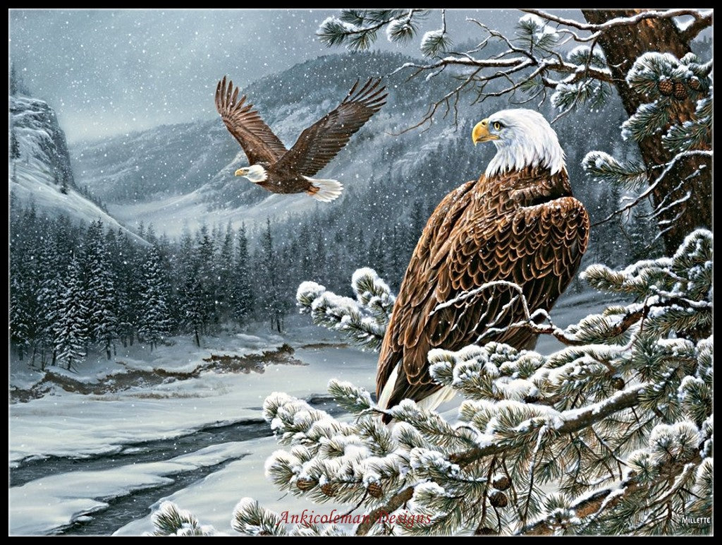 Winter Eagles - Counted Cross Stitch Patterns Embroidery Crafts Needlework DIY Chart DMC Color