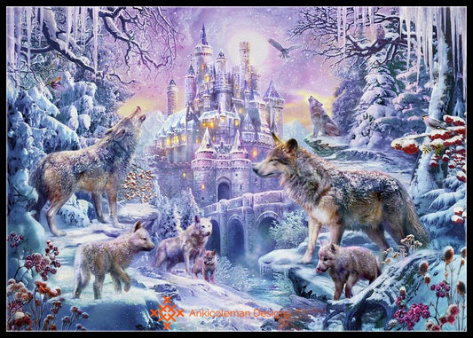 Wolves under the Castle - Counted Cross Stitch Patterns Embroidery Crafts Needlework DIY Chart DMC Color