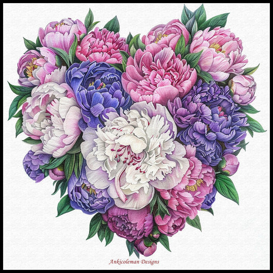 Peony Heart Delight - Counted Cross Stitch Patterns Embroidery Crafts Needlework DIY Chart DMC Color