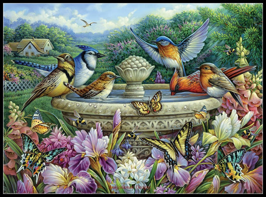 Summer Garden Birds - Counted Cross Stitch Patterns Embroidery Crafts Needlework DIY Chart DMC Color