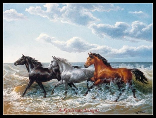 Horses Galloping  - Counted Cross Stitch Patterns Embroidery Crafts Needlework DIY Chart DMC Color